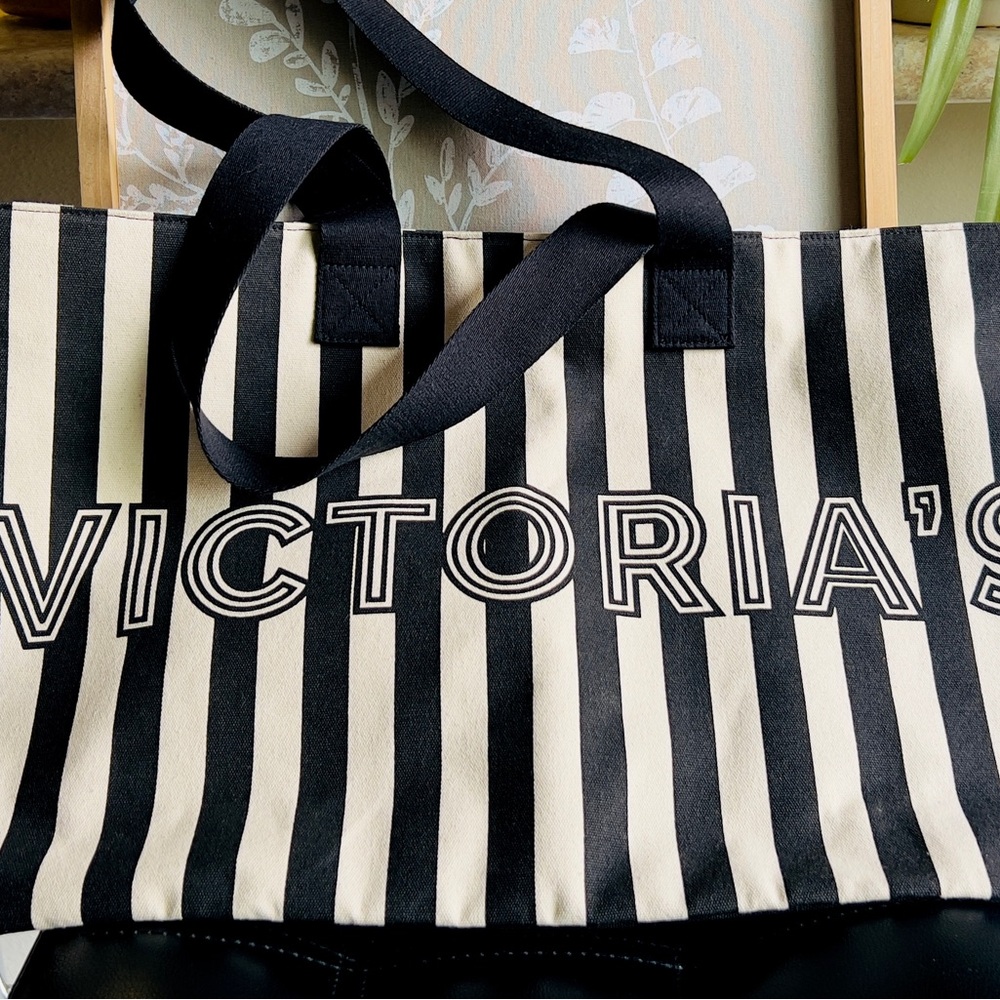 Victoria's Secret Black and Cream Striped Tote